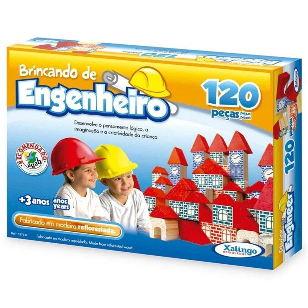 Brincando de Engenheiro c/ 120 peças Jogo de Blocos de Montar em Madeira -  Brinquedo Futuro Engenheiro em Promoção na Americanas