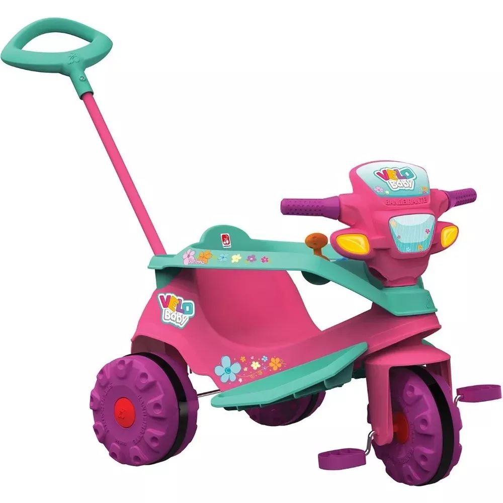 Triciclo Infantil com Empurrador Bandeirante Velobaby Azul 206