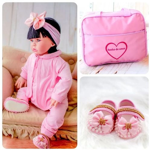 Boneca Bebê Reborn Loira Luxo Rosa Com Cílios e Mochila na Americanas  Empresas