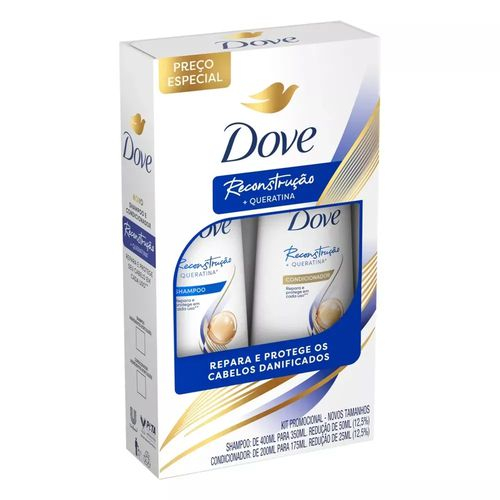 KIT SHAMPOO 350ML + CONDICIONADOR 175ML DOVE RECONSTRUCAO + QUERATINA PREÇO ESPECIAL