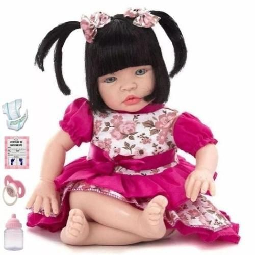 Boneca Bebê Tipo Reborn Realista 53cm Morena Ou Loira