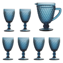 Jogo de 6 Taças 260ml + Jarra Diamond Azul Escuro Menor preço em Jogo de 6 Taças 260ml + Jarra Diamond Azul Escuro