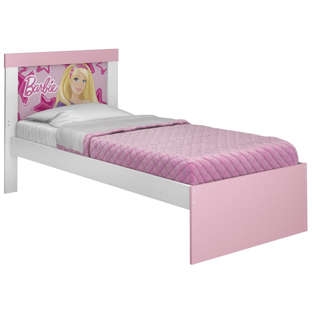 Cama Infantil Mini Branca Menina Adesivada Barbie Pink - JLB