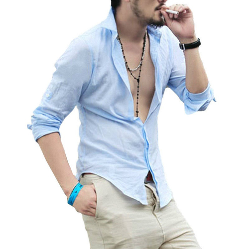 camisa de linho masculina slim fit