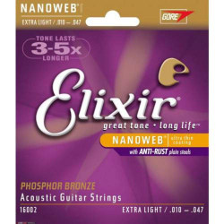 Enc. 010 extra light phosphor bronze p/violao aco 16002 elixir Menor preço em Enc. 010 extra light phosphor bronze p/violao aco 16002 elixir