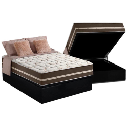 Cama Box Com Baú Casal + Colchão De Molas - Anjos - Classic Superlastic 138x188x64cm Preto Menor preço em Cama Box Com Baú Casal + Colchão De Molas - Anjos - Classic Superlastic 138x188x64cm Preto