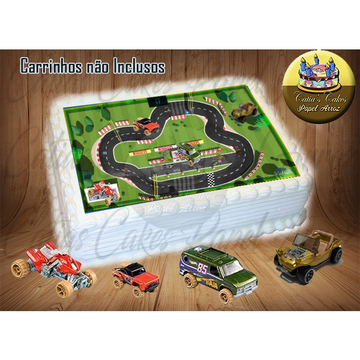 Pista de Carrinhos Hot Wheels Papel De Arroz p/ Bolo A4 20x30cm