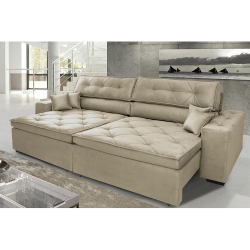Sofá Austin 2,02m Retrátil, Reclinável com Molas no Assento e Almofadas, Tecido Suede Bege Menor preço em Sofá Austin 2,02m Retrátil, Reclinável com Molas no Assento e Almofadas, Tecido Suede Bege