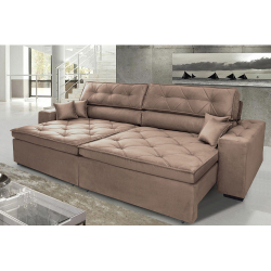 Sofá Austin 3,02m Retrátil, Reclinável com Molas no Assento e Almofadas, Tecido Suede Castor Menor preço em Sofá Austin 3,02m Retrátil, Reclinável com Molas no Assento e Almofadas, Tecido Suede Castor