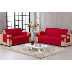 Kit protetor capa de sofá para sala 2 e 3 lugares matelado vermelho detalhe laço bordado com bolso l Menor preço em Kit protetor capa de sofá para sala 2 e 3 lugares matelado vermelho detalhe laço bordado com bolso l