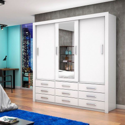 Guarda-Roupa Casal com Espelho Anjos 3PT 9GV Branco Menor preço em Guarda-Roupa Casal com Espelho Anjos 3PT 9GV Branco