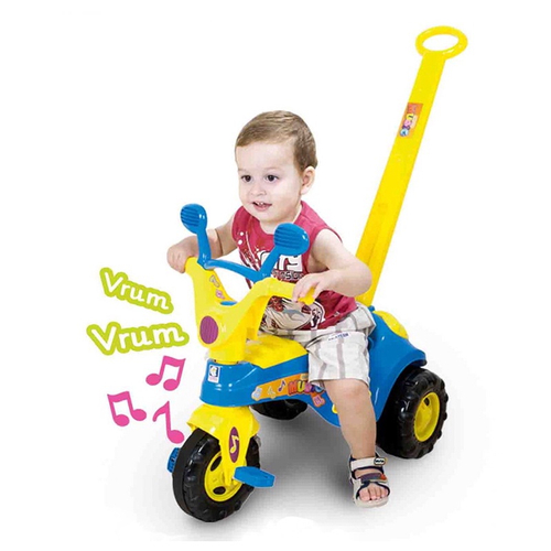 Motoca Infantil C/ Som Haste Passeio Pedal Fusca Fouks Azul