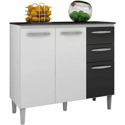 Balcão para Cozinha 3 Portas Isadora - Poquema - Branco / Preto Menor preço em Balcão para Cozinha 3 Portas Isadora - Poquema - Branco / Preto