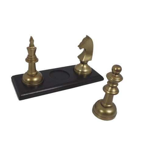 Kit Decoração Xadrez Chess Gold Cavalo Rainha e Rei em Alumínio