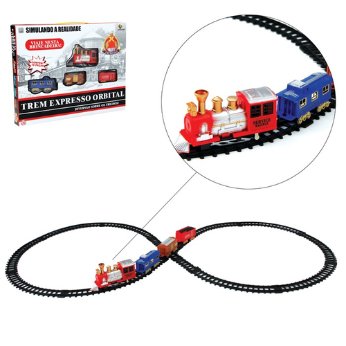 Pista Trem Locomotiva Infantil c/ 2 Vagoes Som e Luz dm Toys