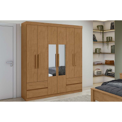 Guarda Roupa Zeus 6 Portas e 4 Gavetas c/ espelho Rovere Naturale Lopas Menor preço em Guarda Roupa Zeus 6 Portas e 4 Gavetas c/ espelho Rovere Naturale Lopas