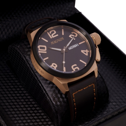 Relogio Magnum masculino pulseira de couro preto MA31560J - MSTIME