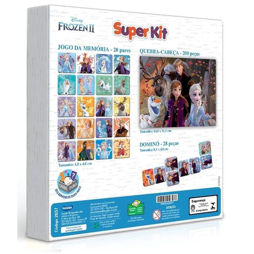 Super Kit Quebra-Cabeça, Dominó e Jogo da Memória Frozen 2 em