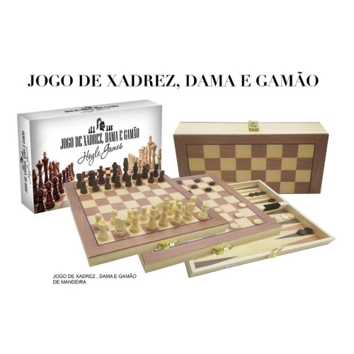 Jogo de xadrez e damas em madeira