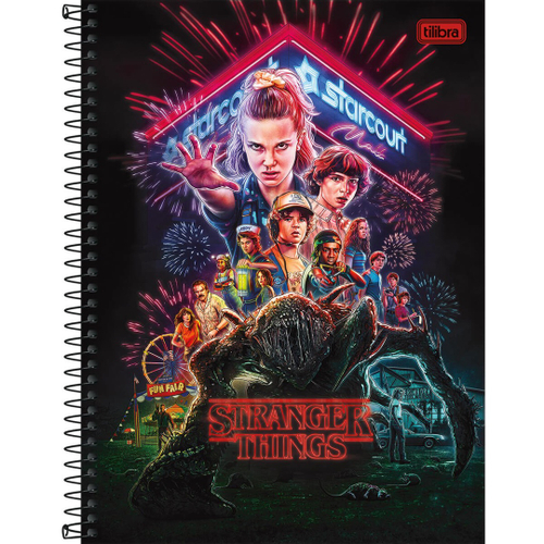 Caderno espiral capa dura universitário 1 matéria stranger things 80 folhas