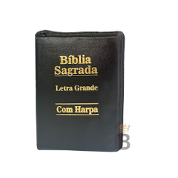 Bíblia Sagrada Letra Grande Preta Com Harpa Ziper - 16x12cm Menor preço em Bíblia Sagrada Letra Grande Preta Com Harpa Ziper - 16x12cm