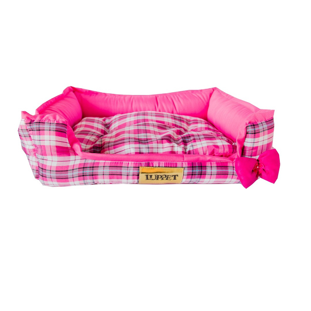 Cama Quadrada Para Cachorro Ou Gato Luppet Rosa Xadrez GG