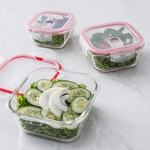 Conjunto de Potes de Vidro 3 Peças Vermelho Refratário Hermético Quadrado La Cuisine