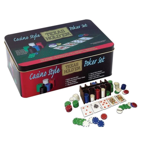 Brinquedo Jogo Texas Poker Set Lata com 200 fichas e 2 Baralhos