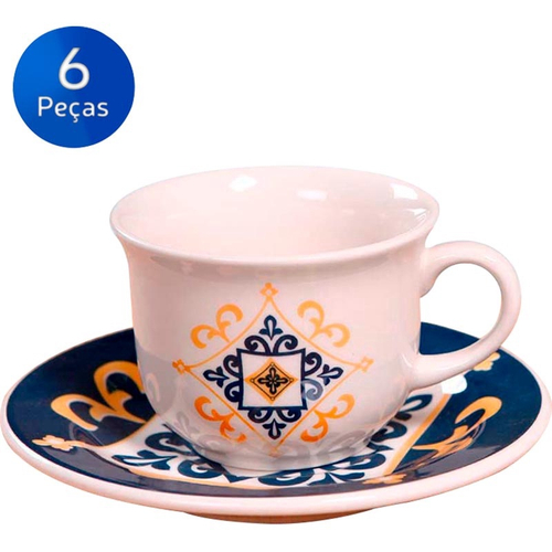 Jogo de Xícaras de Chá Azul Royal Porcelana Oxford 200ml 6