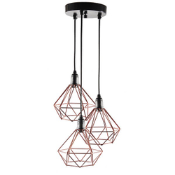 Lustre com 3 Pendentes Aramado diamante cobre - Design Estilo Industrial Menor preço em Lustre com 3 Pendentes Aramado diamante cobre - Design Estilo Industrial