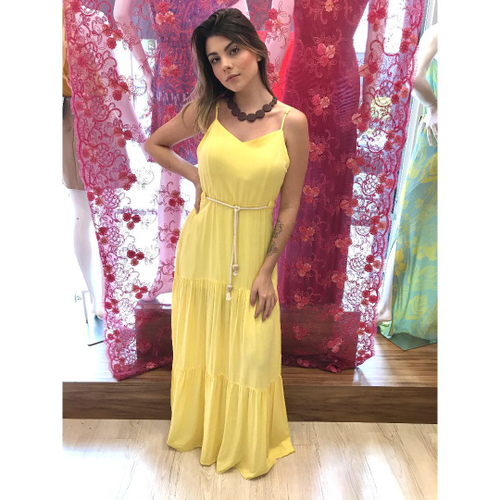 Vestido amarelo com sales cinto