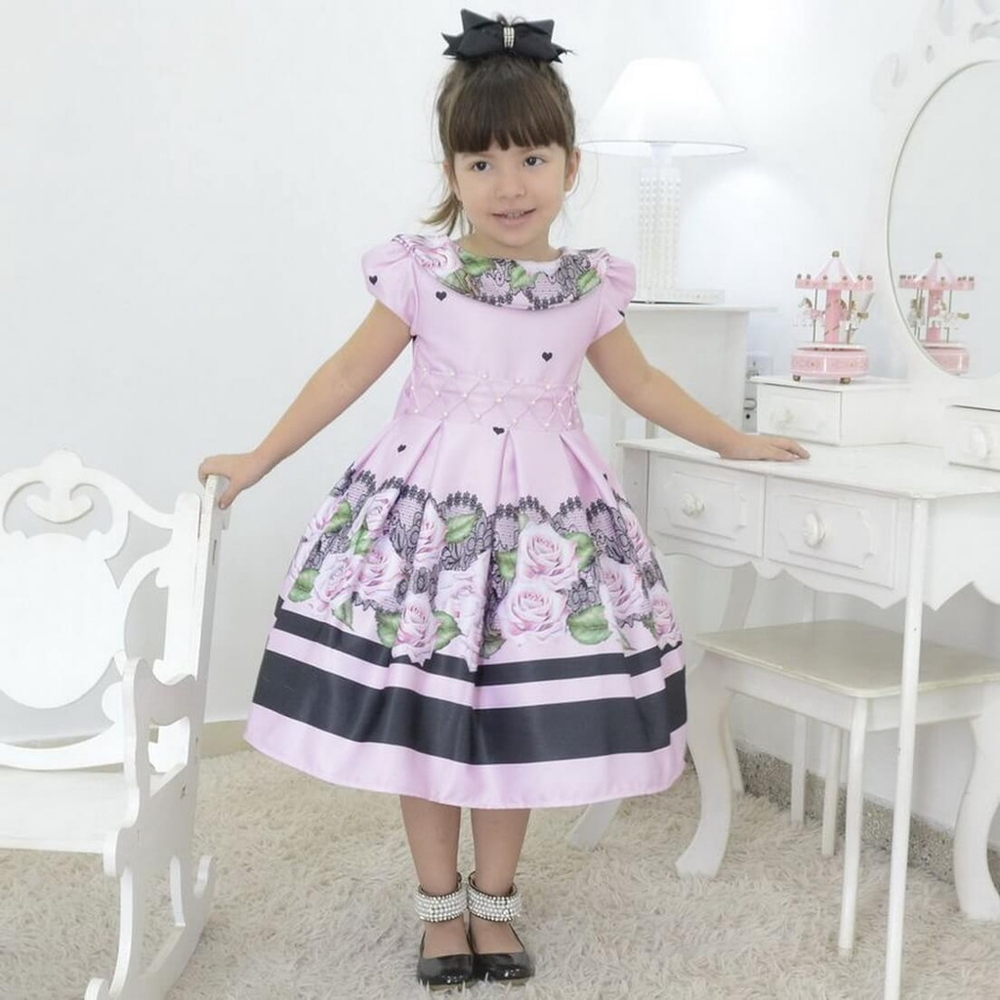 Vestido infantil preto e hot sale rosa