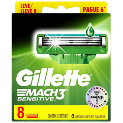 Carga Para Aparelho De Barbear Gillette Mach3 Sensitive - 8 Unidades Menor preço em Carga Para Aparelho De Barbear Gillette Mach3 Sensitive - 8 Unidades