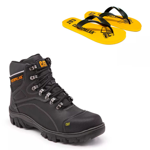 Bota caterpillar coturno couro preto + chinelo tiras em Promoção na  Americanas