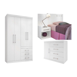 Quarto Completo Solteiro Plus 3 Peças (1 Guarda Roupa + 1 Cômoda + 1 Cabeceira) QS05 Branco - Santos Andirá Menor preço em Quarto Completo Solteiro Plus 3 Peças (1 Guarda Roupa + 1 Cômoda + 1 Cabeceira) QS05 Branco - Santos Andirá