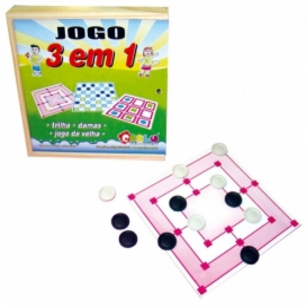 Carlu Brinquedos - Trilha, Damas, Jogo de Velha Jogos de Tabuleiro , 3 em  1, 4+ Anos, Multicolorido, 1067