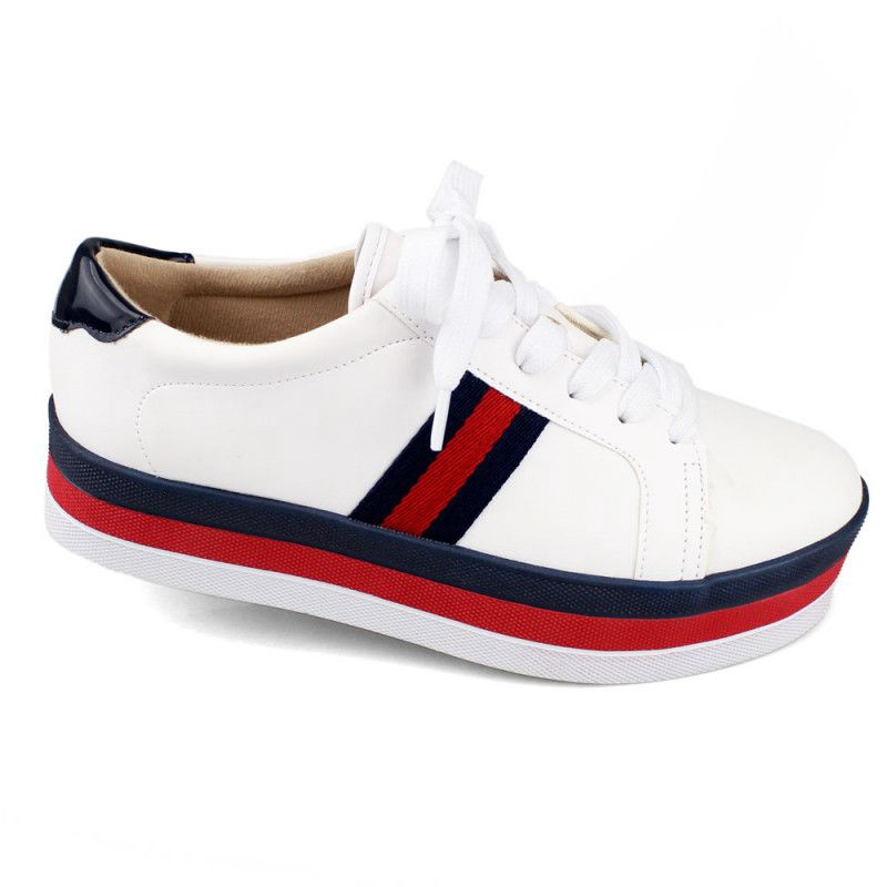 Tênis flatform moleca listras branco sales