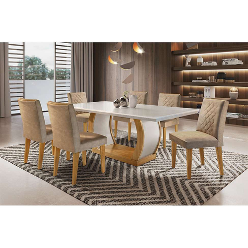 Conjunto Mesa de Jantar Ester Olivia com 06 Cadeiras com Encosto em Tela  1.80 x 1.00 Retangular