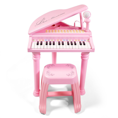 Piano Teclado Brinquedo Infantil Microfone Educativo Musical Cor Rosa