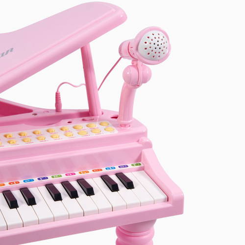 Piano Teclado Infantil C/ Microfone E Banquinho Rosa Inmetro Cor Rosa  Voltagem 0