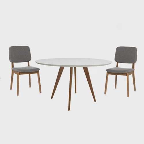 Conjunto Mesa Square Redonda 80cm Pés em Madeira Taeda + 2