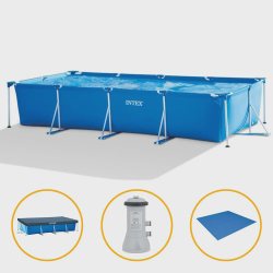 Menor preço em Piscina Estrutural Retangular 7.127 Litros Com Filtro + Capa + Forro Pvc Armação Intex
