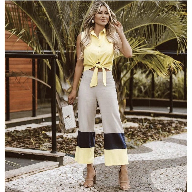 Calça pantacourt com best sale laço