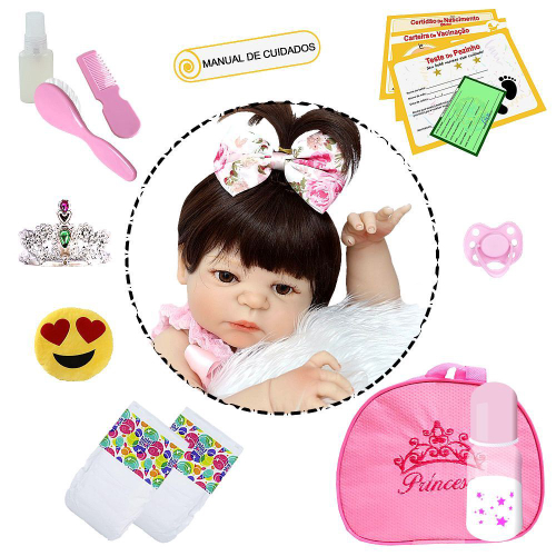 Bebe Reborn Silicone Menina Pode Dar Banho + Bolsa + Pelúcia