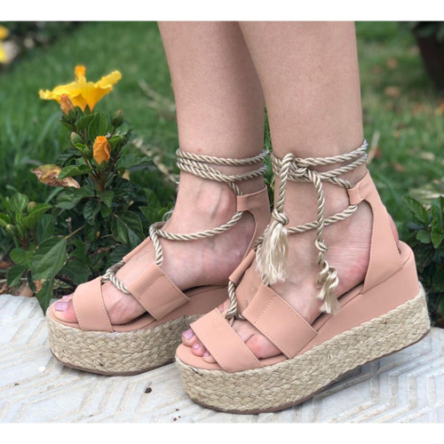 Sandália flatform anabela solado corda clearance