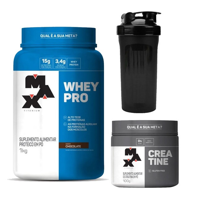 Combo Kit De Suplementos Whey Wey Pro 1kg Creatina Max Titanium Submarino