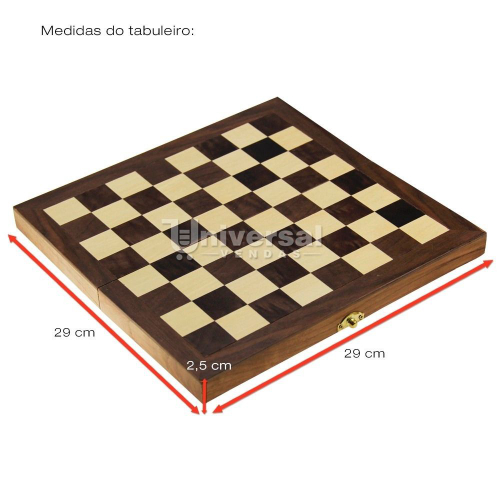 Jogo de Xadrez Dama Gamão Dobrável Tabuleiro em Madeira 29cm no Shoptime