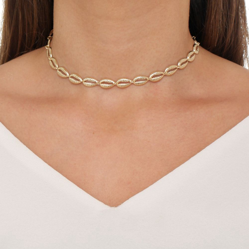 Colar choker conchas banhado a ouro semi joia em Promoção na