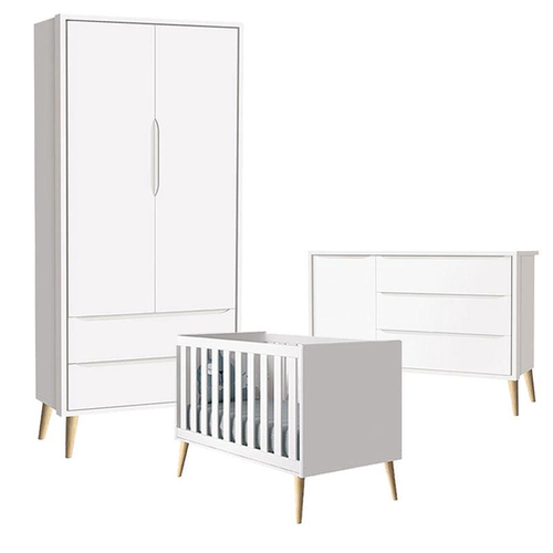 Quarto de Bebê Theo 2 Portas Branco Acetinado Pés Madeira Natural - Reller Menor preço em Quarto de Bebê Theo 2 Portas Branco Acetinado Pés Madeira Natural - Reller