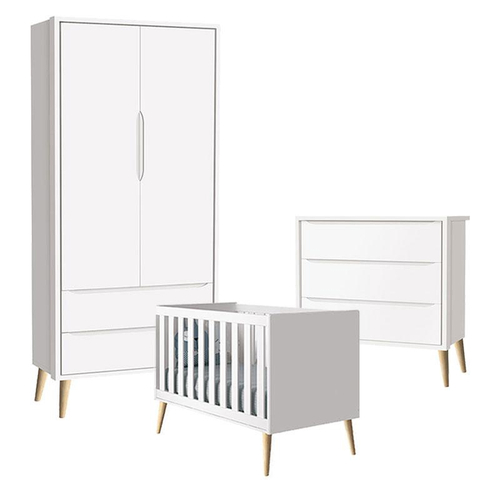 Quarto de Bebê Theo 2 Portas com Cômoda Gaveteiro Branco Acetinado Pés Madeira Natural - Reller Menor preço em Quarto de Bebê Theo 2 Portas com Cômoda Gaveteiro Branco Acetinado Pés Madeira Natural - Reller